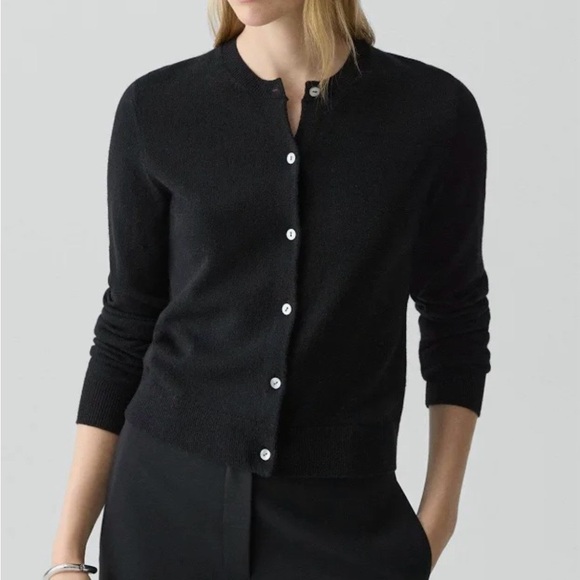 Theory Black Button-Up 100% Cashmere cardigan with pearl buttons Size L NWT